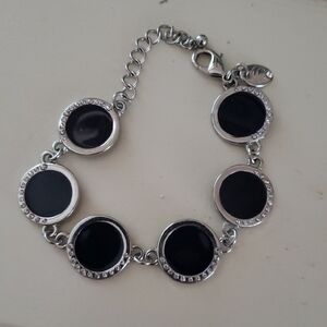 Silver and Black Circle Bracelet